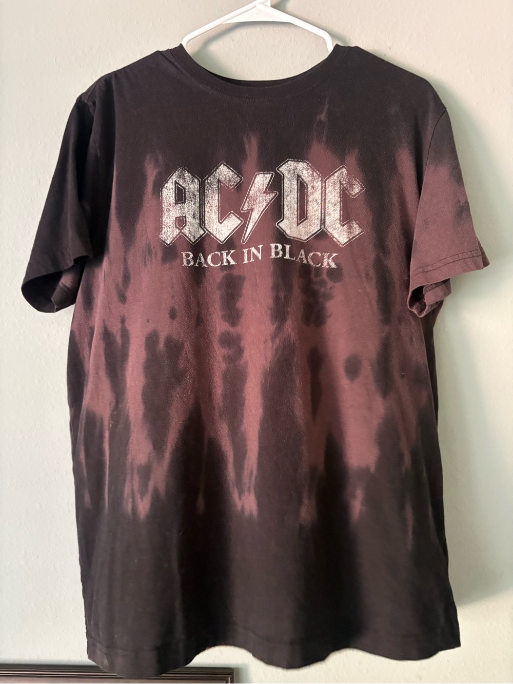 AC/DC Back in Black Graphic T-Shirt Bleach Dye Tie Dye Band Tee Size Large